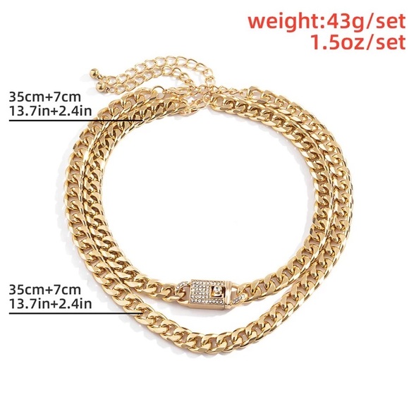 🆕 Gold Chain Lock Rhinestone Necklace Set - Picture 7 of 7